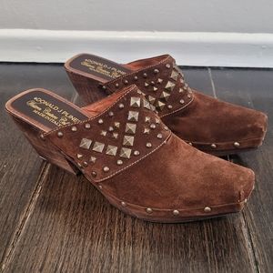 Donald J Pilner Brown Slip On Studded Wooden Clog